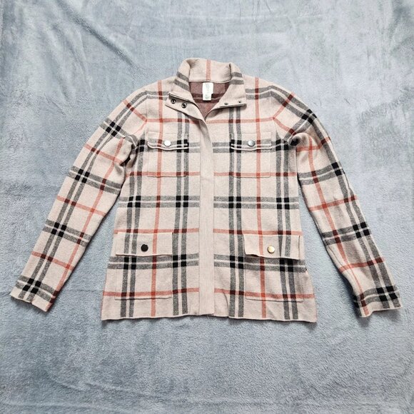 Joie Jackets & Blazers - Joie Jacket Women's Large Beige Plaid Knit Utility Military Full Zip Mock Neck